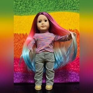 American Girl Rewigged rainbow long hair